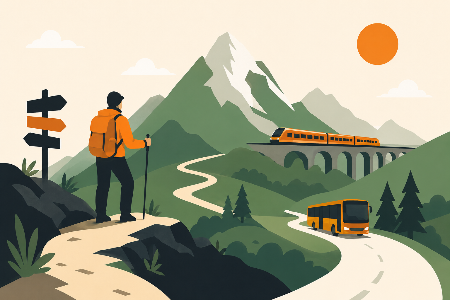 Randonnée en montagne avec un train